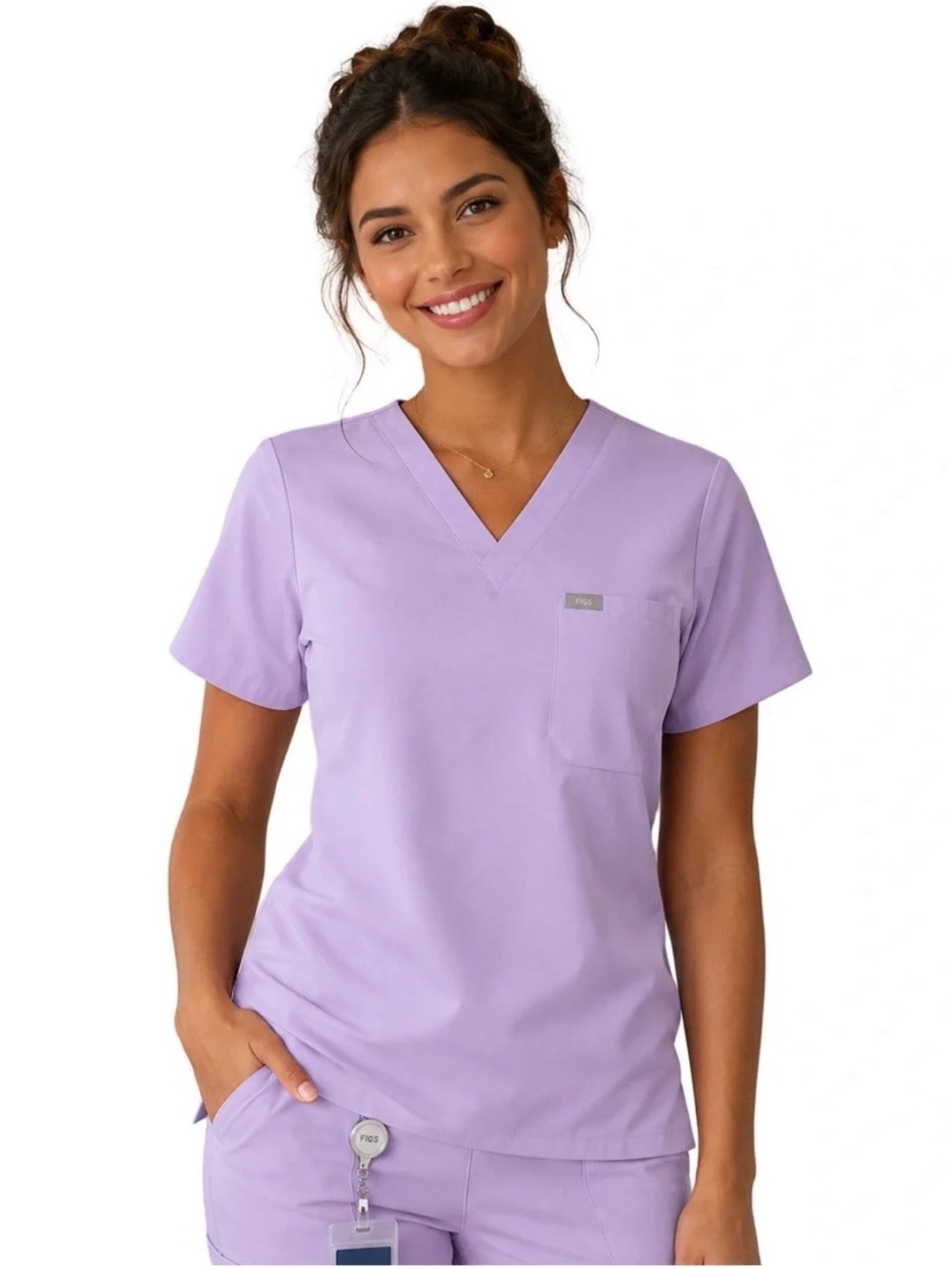 Figs Zamora one pocket scrub top lavender dew size small